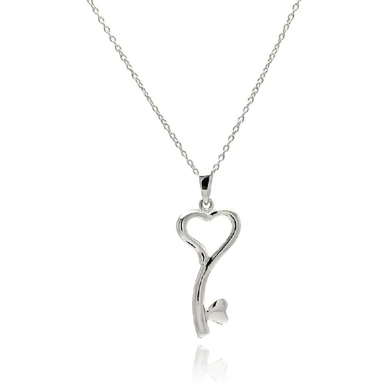 Best necklaces and pendants for everyday wear with minimalist designs-Silver 925 Rhodium Plated Clear CZ Heart Key Pendant Necklace - STP01328