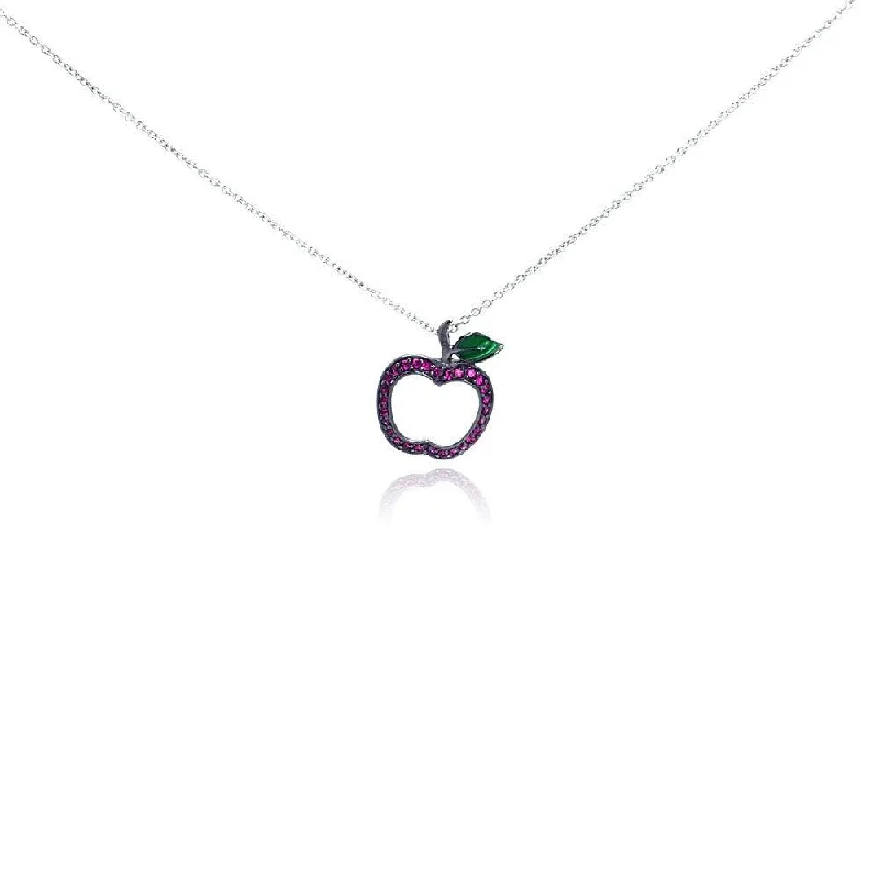 Stunning necklaces and pendants with turquoise and gold for a vibrant, earthy look-Silver 925 Rhodium Plated Pink CZ Apple Pendant Necklace - STP01003