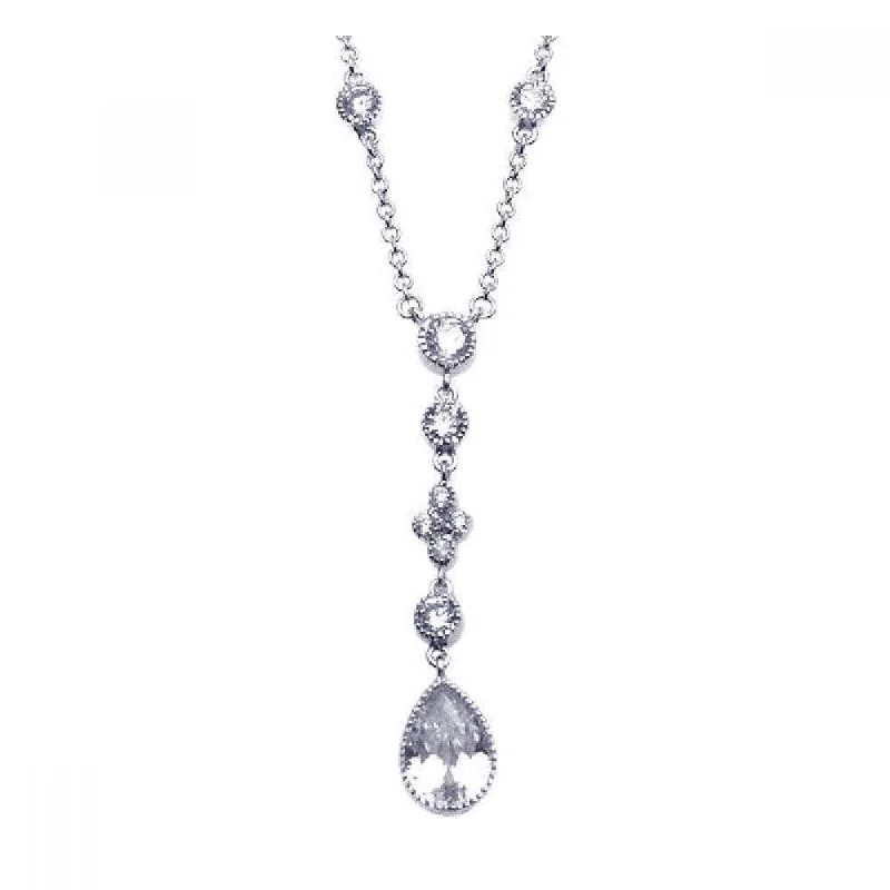 Stunning necklaces and pendants with aquamarine stones for a serene effect-Silver 925 Rhodium Plated Clear CZ Dangling Pendant Necklace - STP00911