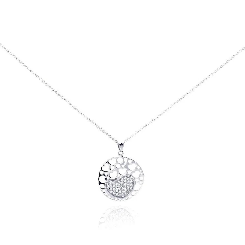 Necklaces and pendants with crescent moon designs for a celestial and mystical feel-Clearance-Silver 925 Rhodium Plated Clear CZ Heart Pendant Necklace - STP01042