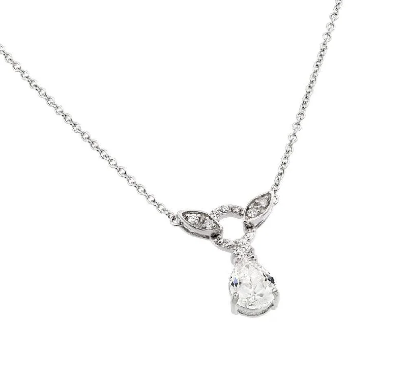 Best necklaces and pendants with art deco elements for a vintage, glamorous design-Silver 925 Rhodium Plated Clear CZ Stone Tear Drop Shape Pendant Necklace - BGP00846C