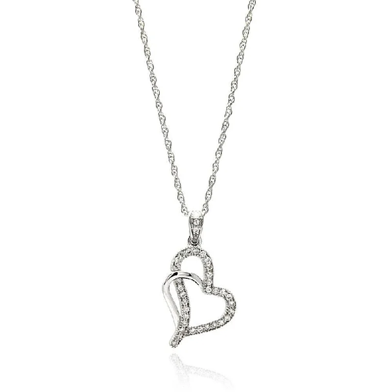 Beautiful necklaces and pendants with moon and star charms for a dreamy effect-Silver 925 Rhodium Plated Clear CZ Heart Pendant Necklace - STP01351