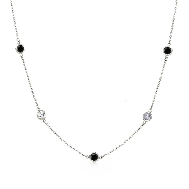 Best necklaces and pendants with butterfly pendants for a delicate, light style-Silver 925 Rhodium Plated Black And Clear CZ By the Yard Necklace - STP00864-60