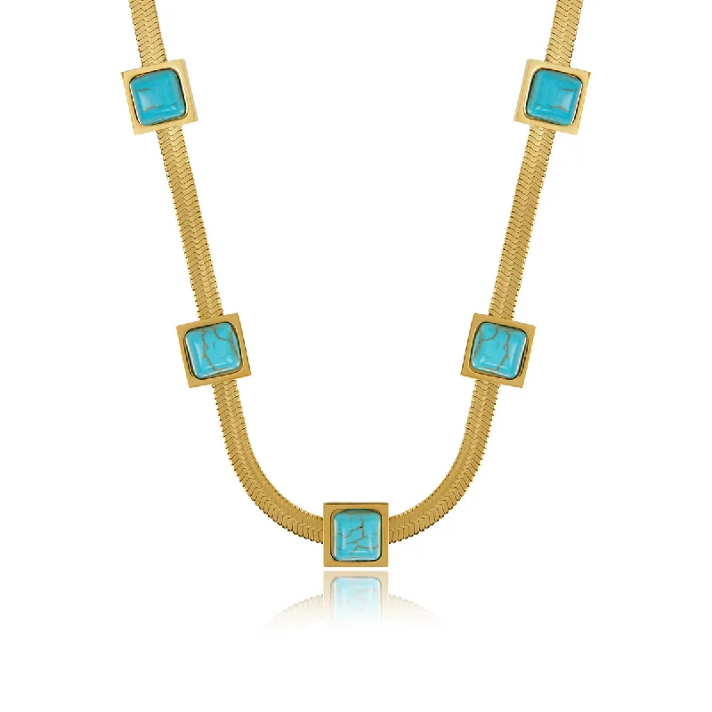 Best necklaces and pendants with glowing moonstone for an ethereal glow-Aqua Stone Snake Chain Necklace - Gold