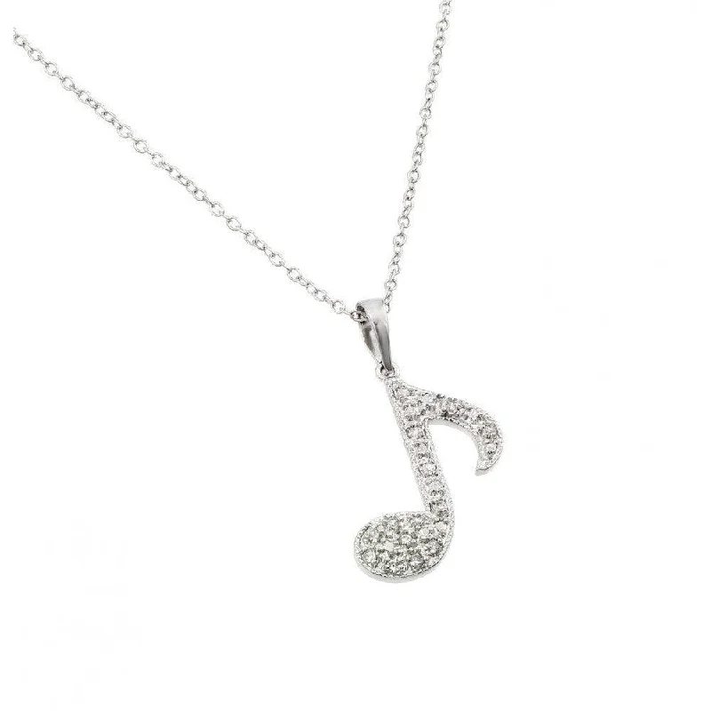 Best necklaces and pendants with floral designs for a feminine and elegant feel-Silver 925 Rhodium Plated Music Note CZ Necklace - BGP00683