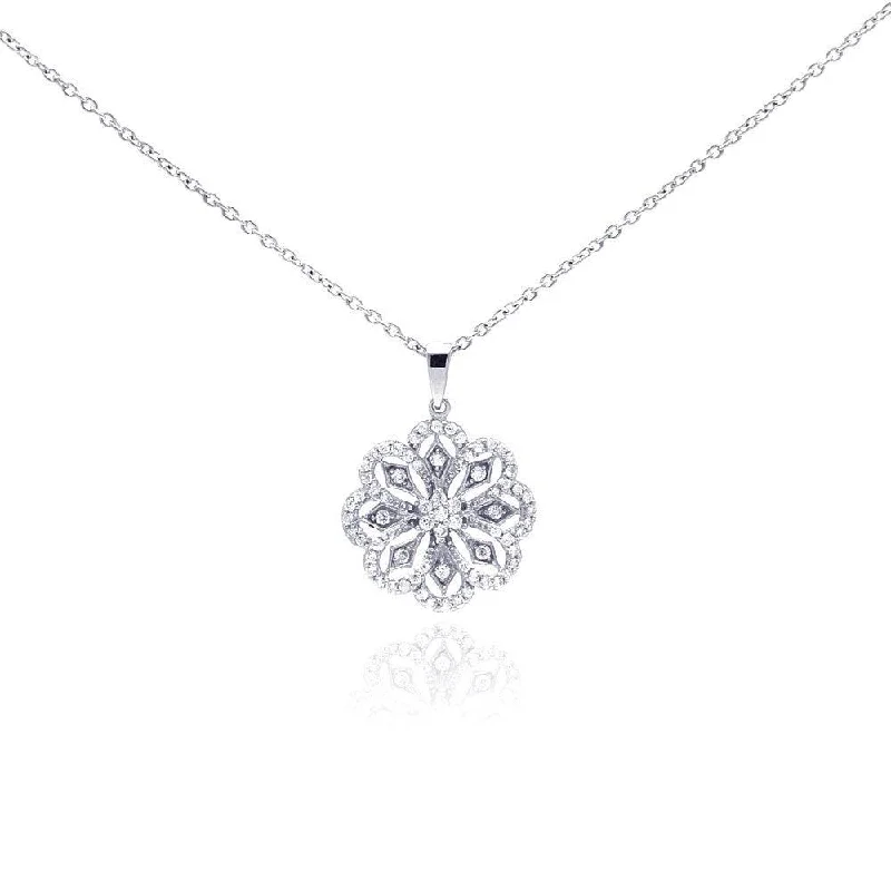 Best necklaces and pendants with matching earrings for a coordinated, elegant look-Silver 925 Rhodium Plated Clear CZ Flower Pendant Necklace - STP01043