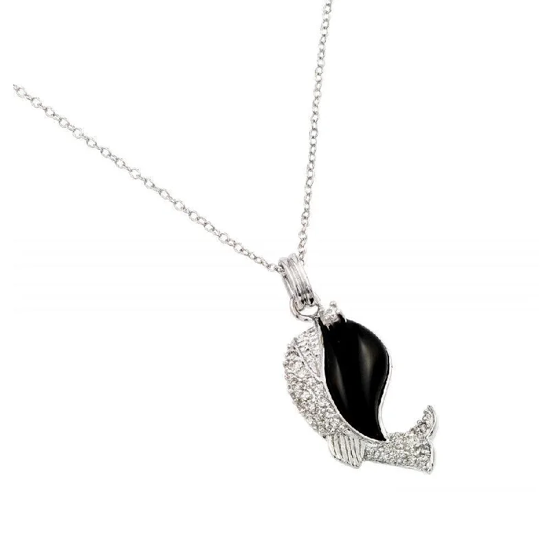 Unique necklaces and pendants with gemstones for a colorful and vibrant statement-Silver 925 Rhodium Plated Clear CZ Stone Onyx Whale Pendant Necklace - BGP00855BLK