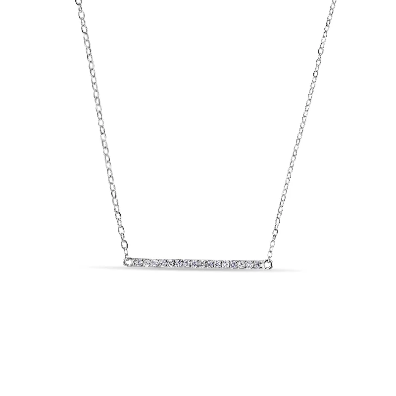 Beautiful necklaces and pendants with diamond-encrusted designs for maximum sparkle-Silver 925 Rhodium Plated Clear CZ Line Pendant Necklace - STP01394