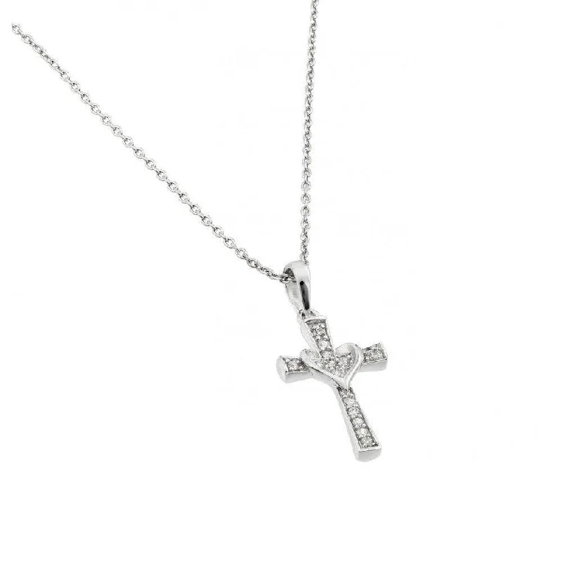 Necklaces and pendants with love knot designs for a romantic, meaningful symbol-Silver 925 Rhodium Plated Clear CZ Cross Pendant Necklace - STP01398