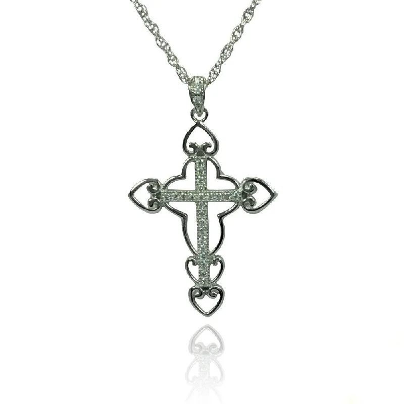 Necklaces and pendants with star-shaped designs for a whimsical, celestial touch-Silver 925 Rhodium Plated Clear CZ Cross Pendant Necklace - STP01356