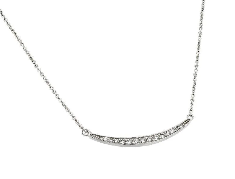 Beautiful necklaces and pendants with geometric shapes for a modern, artistic design-Silver 925 Rhodium Plated Clear CZ Stone Curved Crescent Pendant Necklace - BGP00868