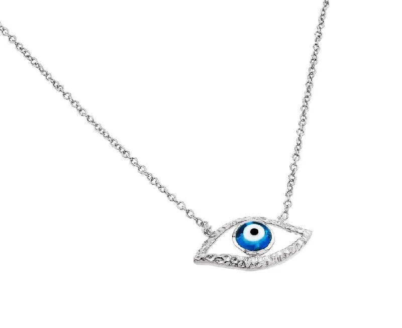 Trendy necklaces and pendants with geometric shapes for a modern aesthetic-Silver 925 Rhodium Plated Evil Eye Blue Iris Pendant Necklace - BGP00842