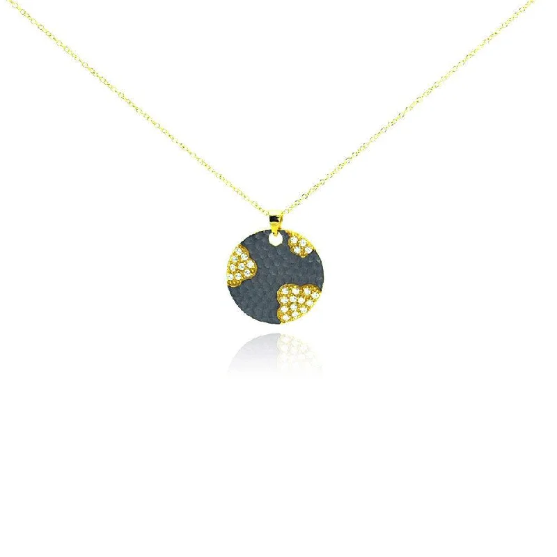 Necklaces and pendants with infinity love symbols for an eternal, romantic gesture-Clearance-Silver 925 Gold Plated and Matte Black Rhodium Finish Clear CZ Round Pendant Necklace - STP00988