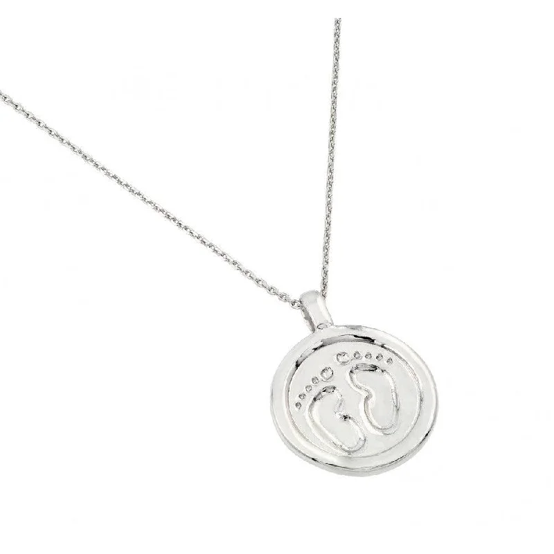 Best necklaces and pendants with vintage lockets for a nostalgic, sentimental look-Silver 925 Rhodium Plated Footprints Pendant Necklace - BGP00952