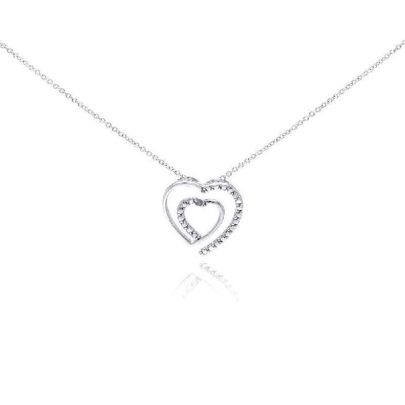 Necklaces and pendants with personalized charms for a custom piece of jewelry-Silver 925 Rhodium Plated Clear Diamond Heart Pendant Necklace - STP01032