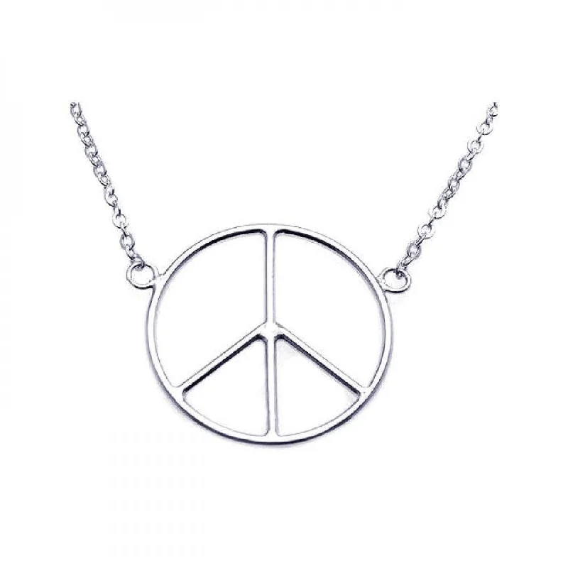 Necklaces and pendants with personalized charms for a custom piece of jewelry-Clearance-Silver 925 Rhodium Plated Peace Pendant Necklace - STP00862