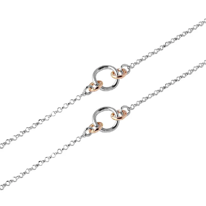 Necklaces and pendants with custom engravings for a personal, meaningful gift-Silver 925 Chain Necklace with Interlocking Rose Gold Plated Loops - ITN00118RH-RGP