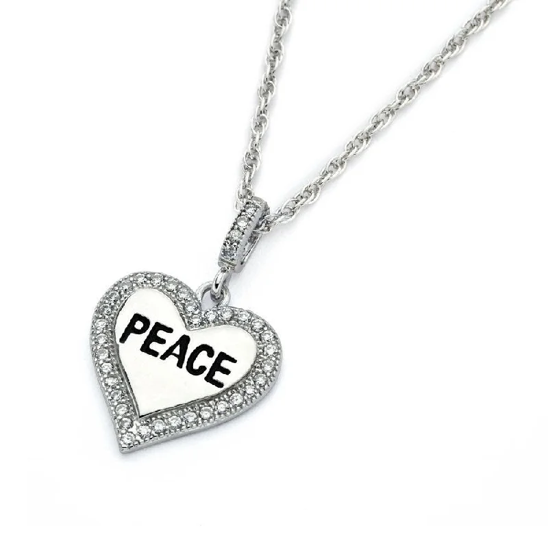 Best necklaces and pendants with minimalist pendants for a sleek, understated look-Silver 925 Rhodium Plated Clear CZ Peace Heart Pendant Necklace - STP01359