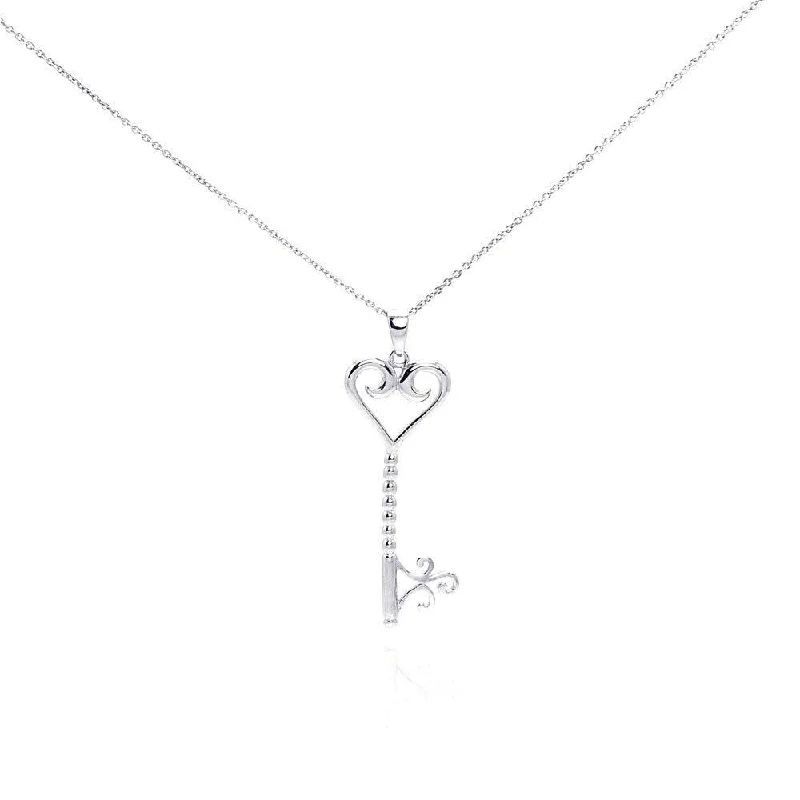 Best necklaces and pendants with vintage coin pendants for a unique accessory-Silver 925 Rhodium Plated Clear CZ Key Heart Pendant Necklace - STP00996