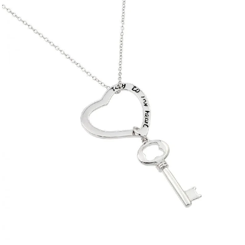 Necklaces and pendants with crescent moon designs for a celestial and mystical feel-Silver 925 Rhodium Plated Clear CZ Key Heart Pendant Necklace - BGP00962