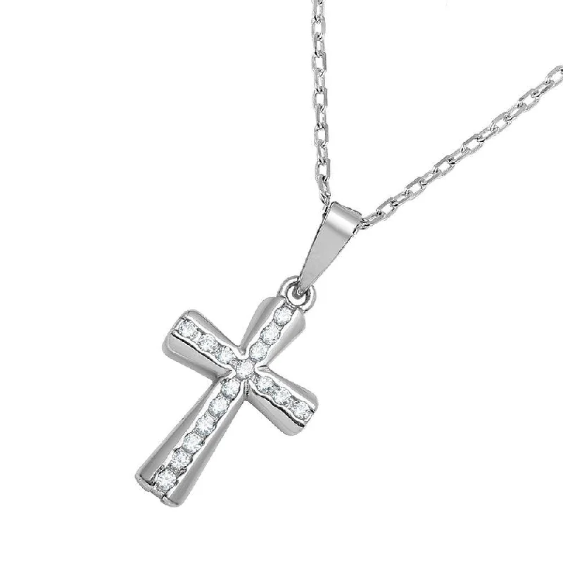 Necklaces and pendants with leaf-shaped designs for an earthy, organic feel-Silver 925 Rhodium Plated Cross CZ Inlay Necklace - BGP00773