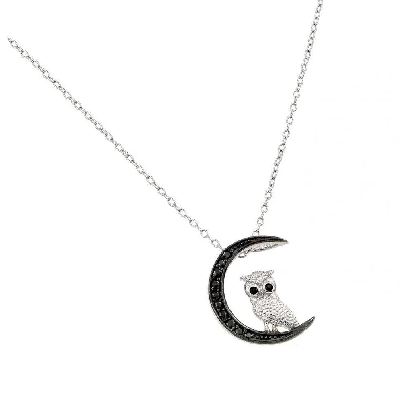 Best necklaces and pendants with cross pendants for a spiritual, meaningful symbol-Silver 925 Black Rhodium Plated Moon and Owl Pendant Necklace - STP01386