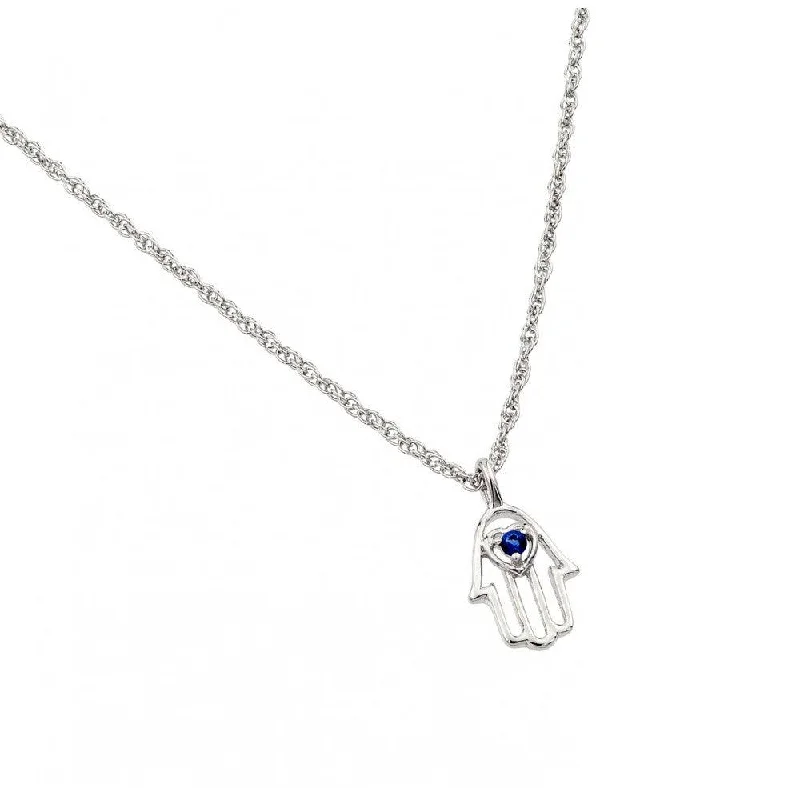 Necklaces and pendants with sun and moon motifs for a celestial-inspired design-Silver 925 Rhodium Plated Blue CZ Hamsa Pendant Necklace - STP01392