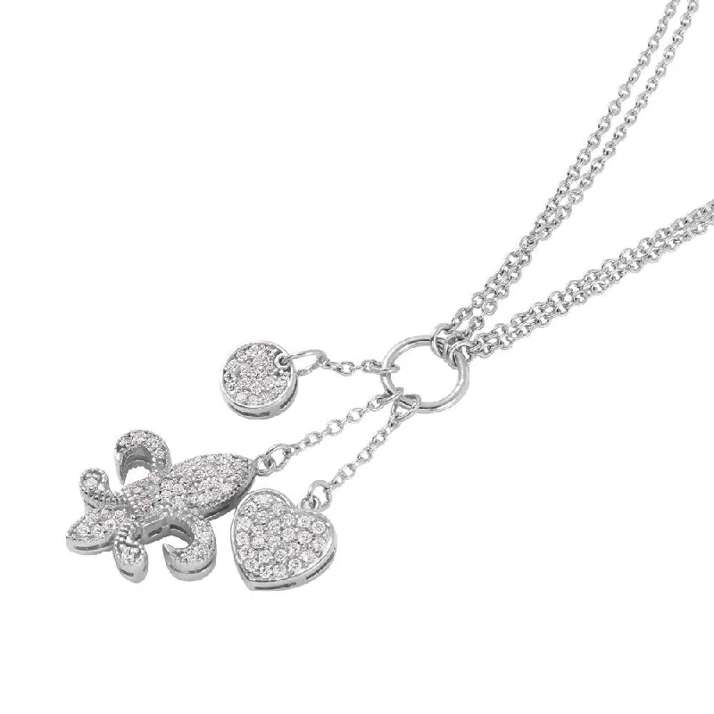 Best necklaces and pendants with oval pendants for a classic, elegant shape-Clearance-Silver 925 Rhodium Plated Fleur de Lis Charms and CZ Accents Necklace - STP01022