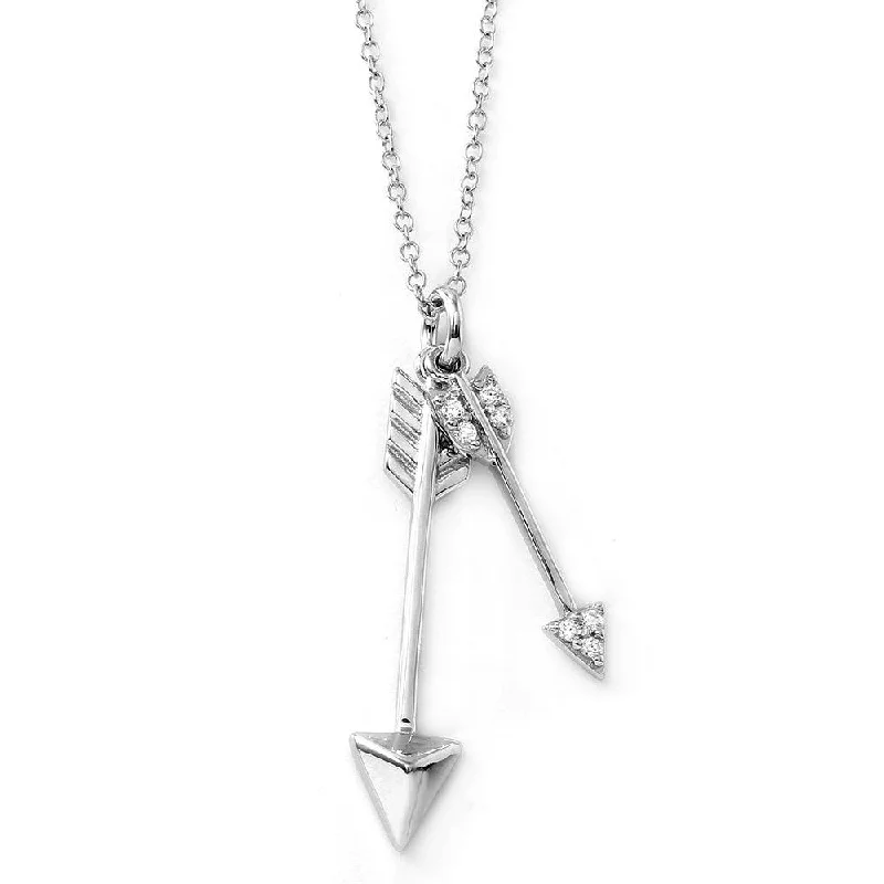 Necklaces and pendants with feather designs for a boho-chic, carefree vibe-Silver 925 Rhodium Plated Arrows Necklace with CZ - BGP01022