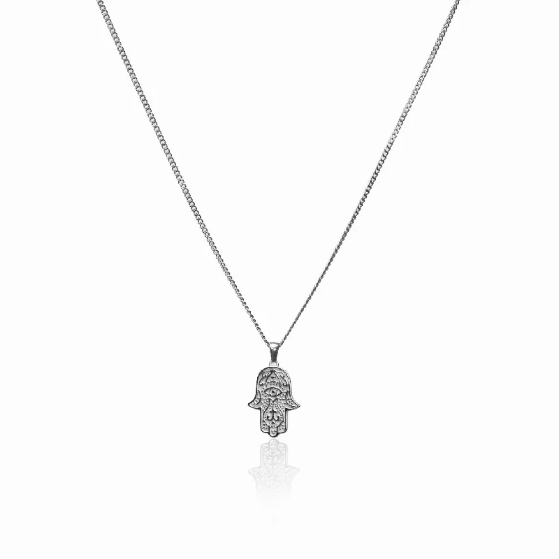 Necklaces and pendants with geometric pendants for a clean, contemporary design-Hamsa Hand Necklace - Silver