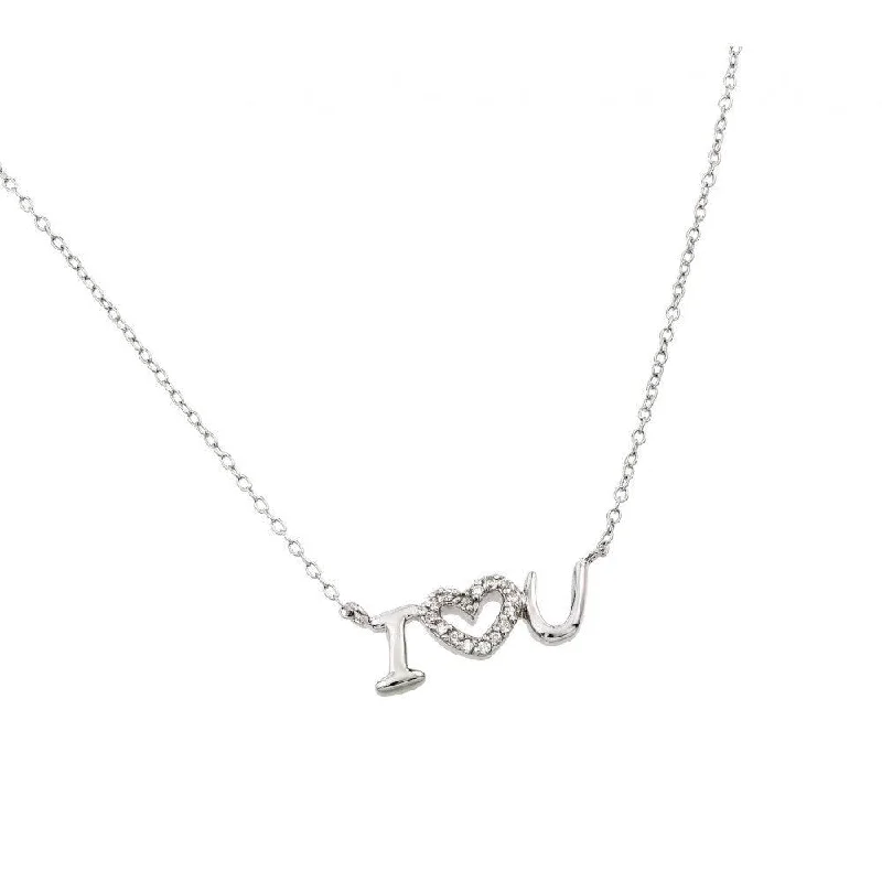 Beautiful necklaces and pendants with diamond halo settings for extra brilliance-Silver 925 Rhodium Plated Clear CZ "I Heart U" Pendant Necklace - STP01387