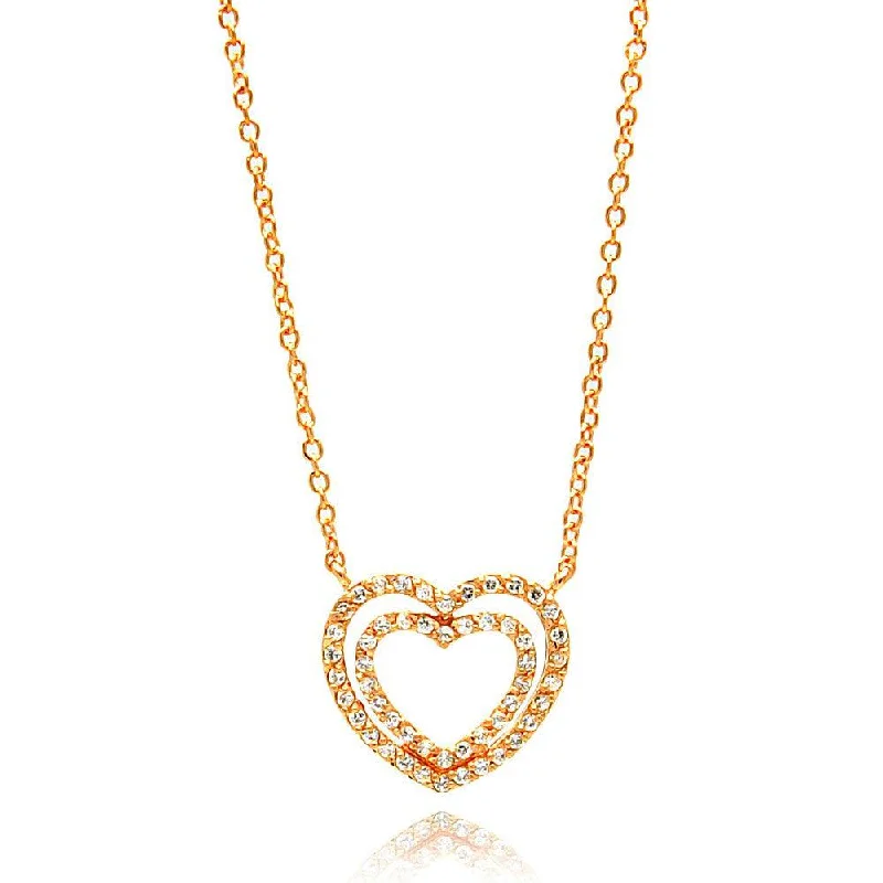 Best necklaces and pendants with statement designs for a fashionable accessory-Silver 925 Rose Gold Plated Open Heart CZ Necklace - BGP00692RGP