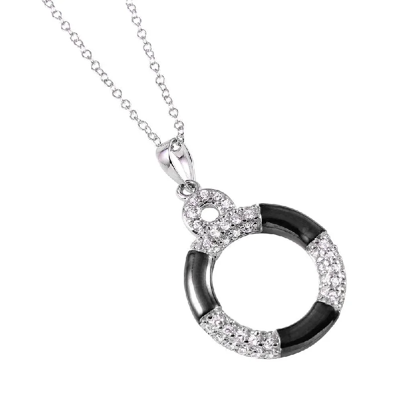 Trendy necklaces and pendants with geometric shapes for a modern aesthetic-Silver 925 Rhodium Lifebuoy Necklace with CZ - BGP00918