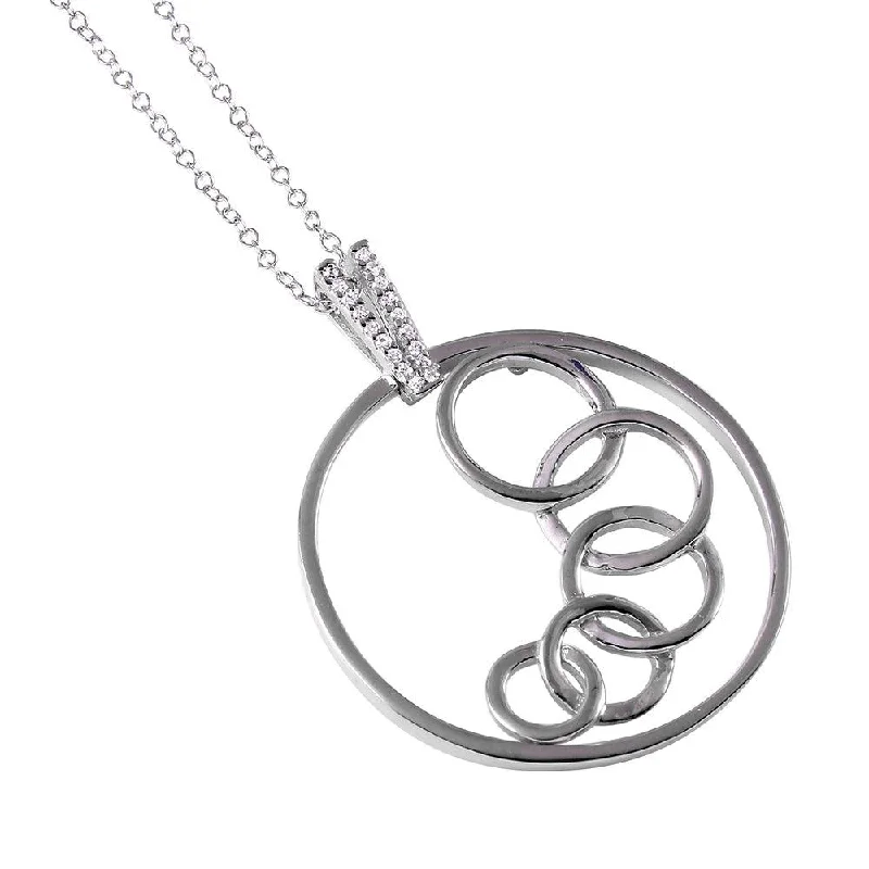 Stunning necklaces and pendants with aquamarine stones for a serene effect-Silver 925 Rhodium Plated Linked Open Circles Necklace - BGP00111