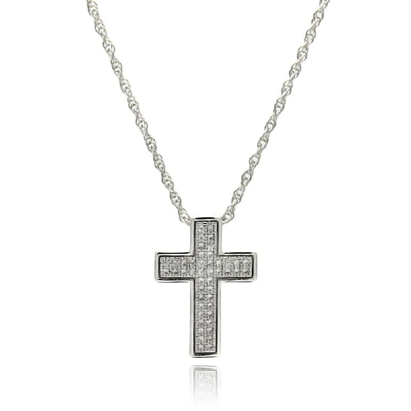 Unique necklaces and pendants with gemstones for a colorful and vibrant statement-Silver 925 Rhodium Plated Clear CZ Cross Pendant Necklace - STP01326