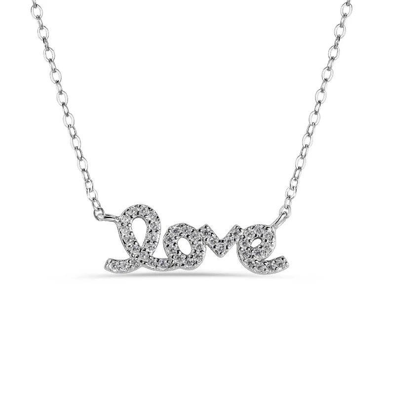 Necklaces and pendants with engraved messages for a deeply personal, sentimental gift-Silver 925 Rhodium Plated Clear CZ Love Pendant Necklace - STP01383RH