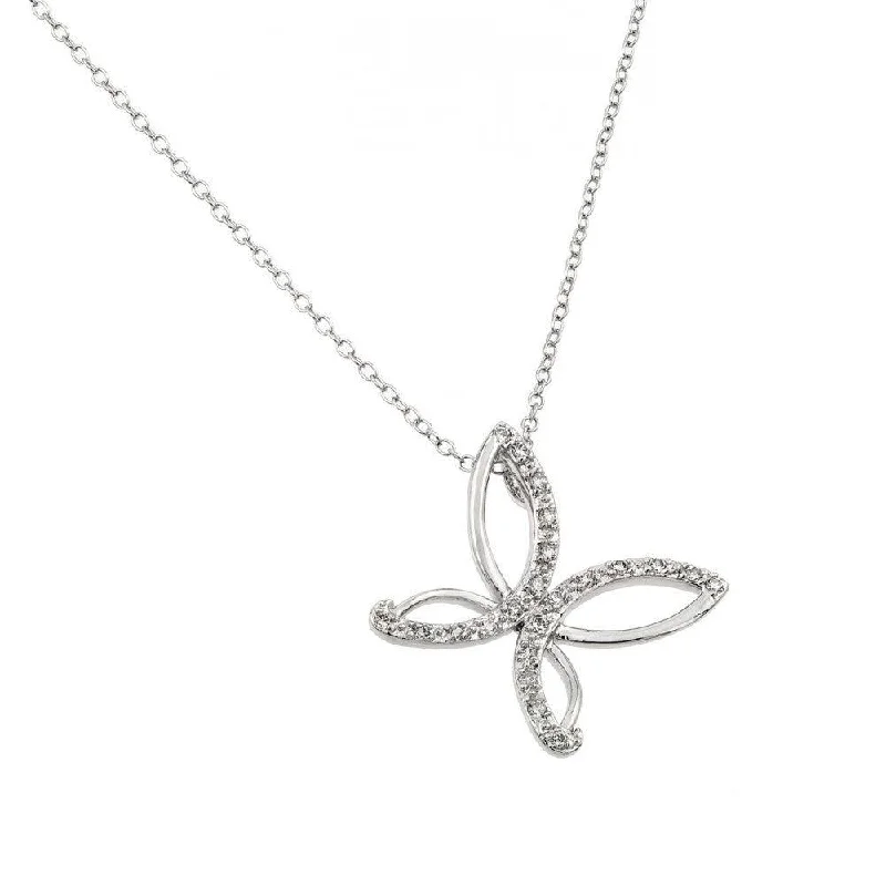 Beautiful necklaces and pendants with butterfly motifs for a whimsical style-Silver 925 Rhodium Plated Open Butterfly CZ Necklace - BGP00464