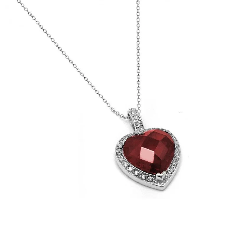 Necklaces and pendants with infinity love symbols for an eternal, romantic gesture-Silver 925 Rhodium Plated Clear and Red CZ Heart Pendant Necklace - BGP00936GAR