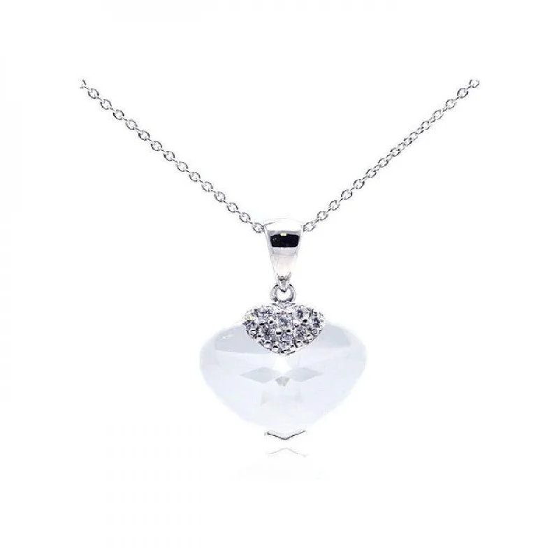 Simple necklaces and pendants with bar pendants for a sleek modern design-Clearance-Silver 925 Rhodium Plated Clear CZ Heart Pendant Necklace - STP01063CLR