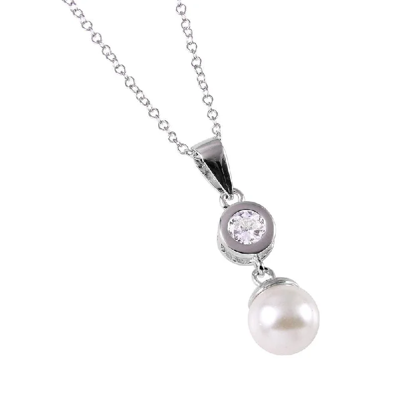 Unique necklaces and pendants with vintage-inspired designs for timeless appeal-Silver 925 CZ and Synthetic Pearl Drop Necklace - BGP00527