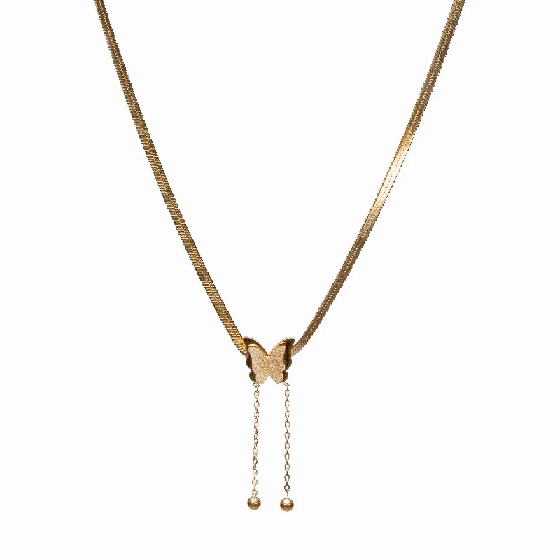 Necklaces and pendants with pearls for a classic and sophisticated touch-Snake Chain Butterfly Necklace - Gold