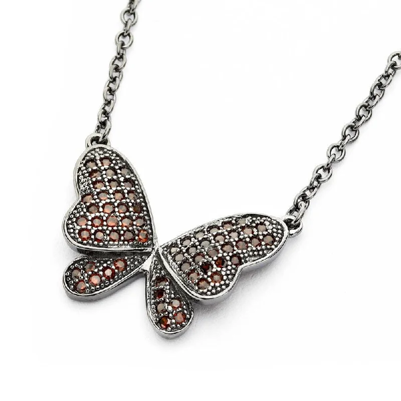 Unique necklaces and pendants with custom birthstone arrangements for personalization-Silver 925 Black Rhodium Plated Butterfly CZ Necklace - BGP00805