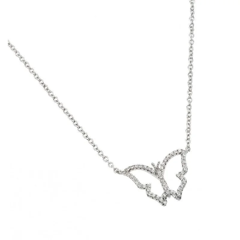 Best necklaces and pendants with minimalist pendants for a sleek, understated look-Silver 925 Rhodium Plated Open CZ Butterfly Necklace - BGP01004