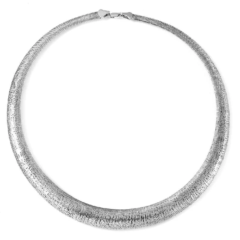 Necklaces and pendants with diamond pendants for a luxurious sparkling effect-Silver 925 Rhodium Plated Thick Wicker Weave Texture Italian Necklace - DIN00006RH