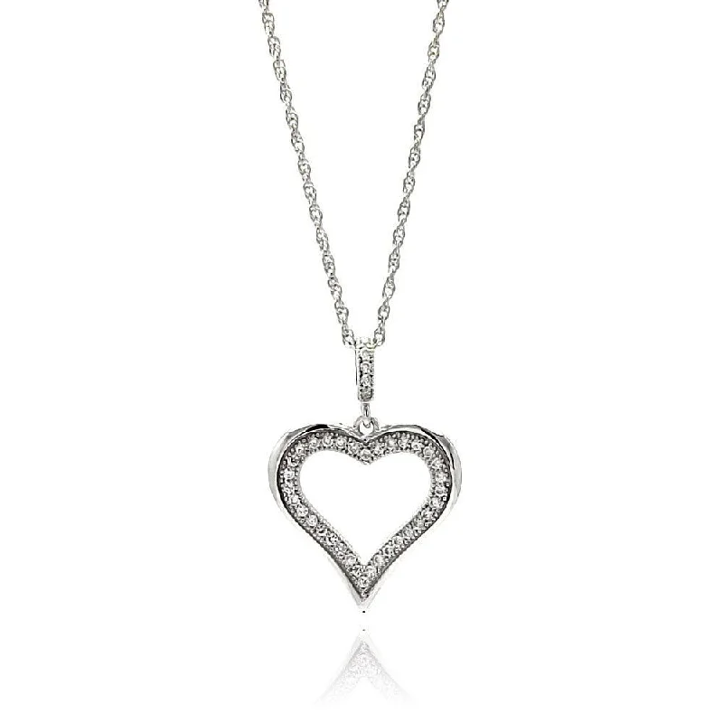 Necklaces and pendants with custom designs for a completely unique jewelry piece-Silver 925 Rhodium Plated Clear CZ Heart Pendant Necklace - STP01353