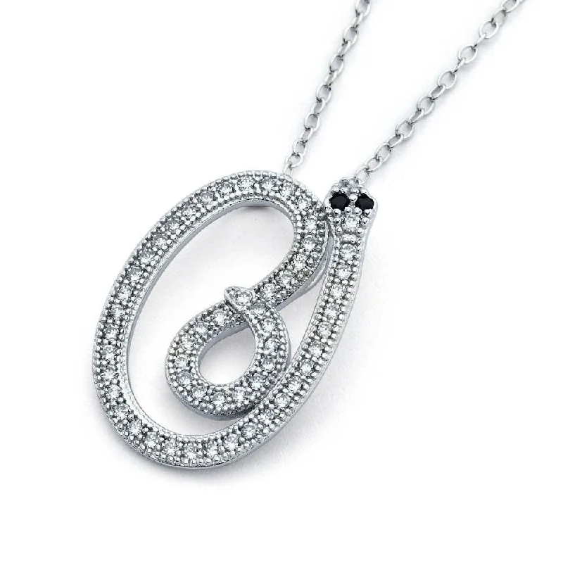 Beautiful necklaces and pendants with layered chains for a fashionable, chic look-Silver 925 Rhodium Plated Long Snake Black and Clear CZ Necklace - BGP00815