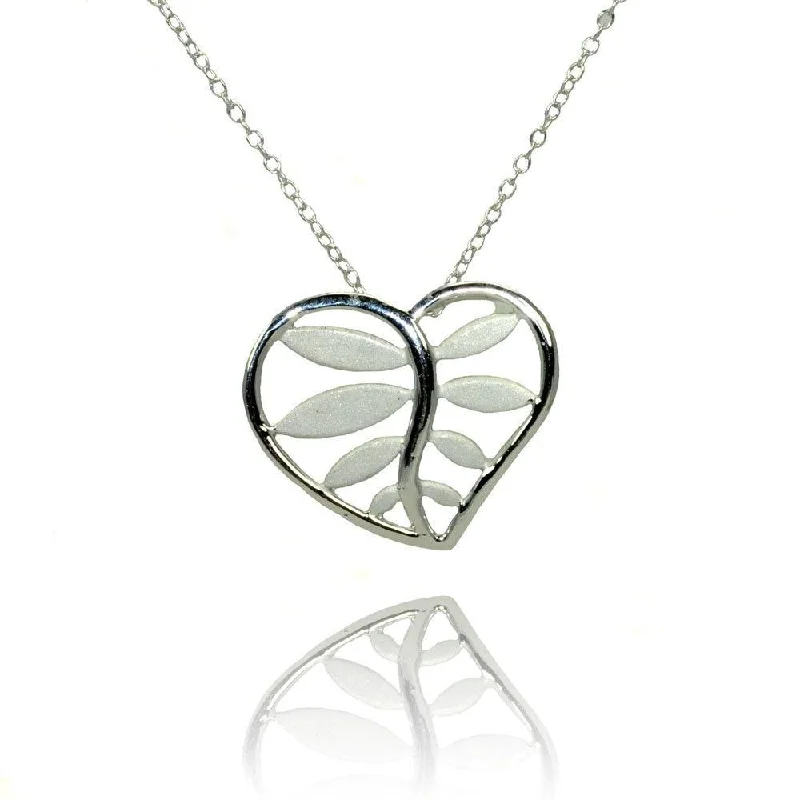 Necklaces and pendants with enamel accents for a colorful, eye-catching appearance-Silver 925 Rhodium Plated Heart Leaf Pendant Necklace - STP01367