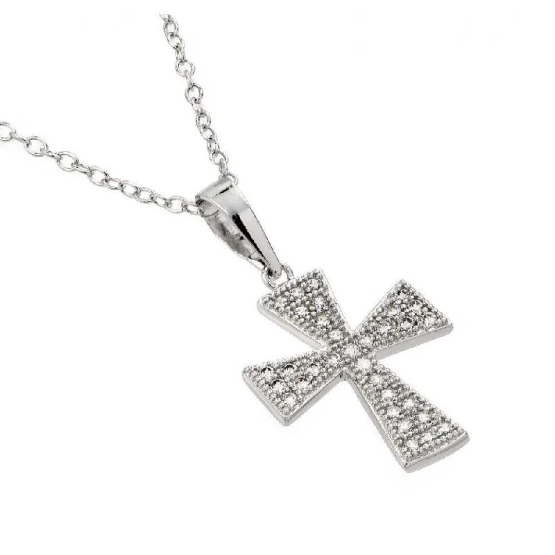 Unique necklaces and pendants with vintage-inspired designs for timeless appeal-Silver 925 Rhodium Plated Cross CZ Inlay Necklace - BGP00580