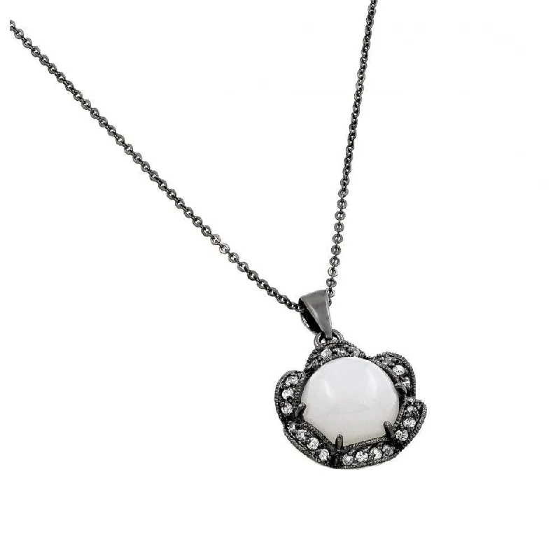 Best necklaces and pendants with gemstone clusters for a bold and colorful effect-Clearance-Black Rhodium Plated 925 Sterling Silver Circle Shaped Pendant With CZ Inlay Necklace- BGP00710