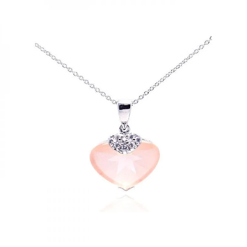 Best necklaces and pendants with rose gold for a warm and romantic appeal-Clearance-Silver 925 Rhodium Plated Champagne CZ Heart Pendant Necklace - STP01063CH